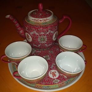 Vintage  embossed Chinese Tea set Jingdezehen